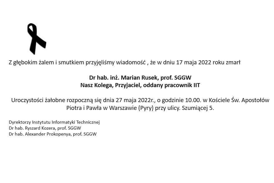 Informacja o pogrzebie dr. hab. inż. Mariana Ruska, prof. SGGW.