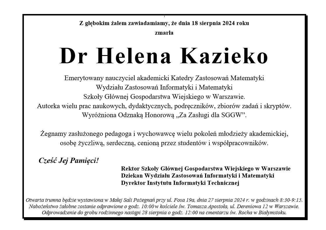 Nekrolog Helena Kazieko