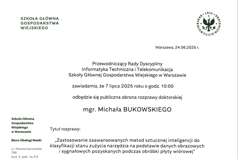 Publiczna obrona rozprawy doktorskiej mgr. Michała Bukowskiego